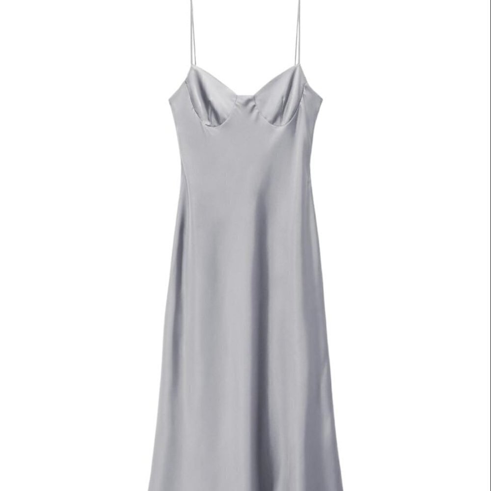 ZARA SATIN EFFECT CUT OUT DRESS SILVER SIZE 2949/331/802